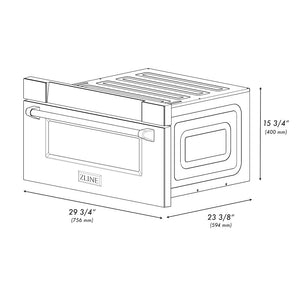 ZLINE Autograph Edition 30 in. 1.2 cu. ft. Built-In Microwave Drawer in Stainless Steel with Champagne Bronze Accents (MWDZ-30-CB) dimensional diagram.