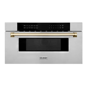 ZLINE Autograph Edition 30 in. 1.2 cu. ft. Built-In Microwave Drawer in Stainless Steel with Polished Gold Accents (MWDZ-30-G) main image.