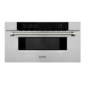 ZLINE Autograph Edition 30 in. 1.2 cu. ft. Built-in Microwave Drawer in Stainless Steel and Polished Nickel Helix Handle (MWDZ-30-KPN)
