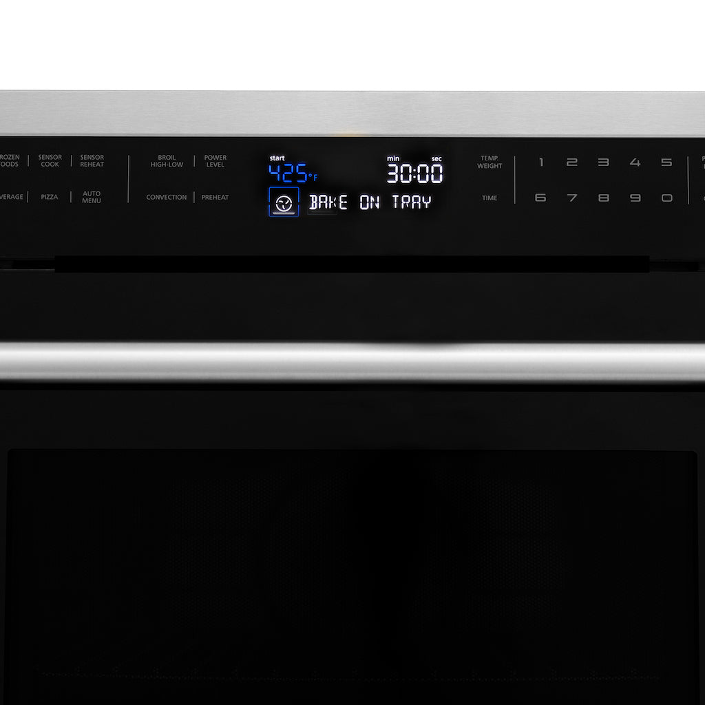 ZLINE 24 in. Stainless Steel Built-in Convection Microwave Oven with Speed and Sensor Cooking (MWO-24) display.