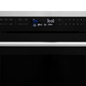 ZLINE 24 in. Stainless Steel Built-in Convection Microwave Oven with Speed and Sensor Cooking (MWO-24) close-up, LCD display with temperature and function selection.