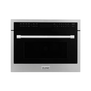 ZLINE Stainless Steel 24 in. Built-in Convection Microwave Oven and 30 in. Single Wall Oven with Self Clean (2KP-MW24-AWS30) front, closed.