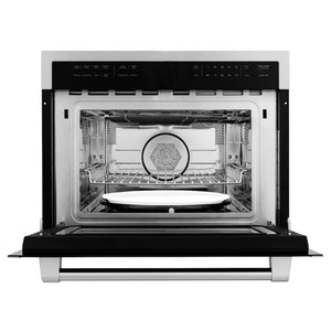ZLINE 24 in. Stainless Steel Built-in Convection Microwave Oven with Speed and Sensor Cooking (MWO-24) front, open.