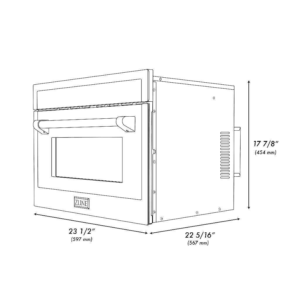 ZLINE 24 in. Black Stainless Steel Built-in Convection Microwave Oven with Speed and Sensor Cooking (MWO-24-BS) dimensional diagram.