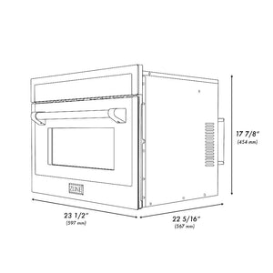 ZLINE 24 in. Black Stainless Steel Built-in Convection Microwave Oven with Speed and Sensor Cooking (MWO-24-BS) dimensional diagram.