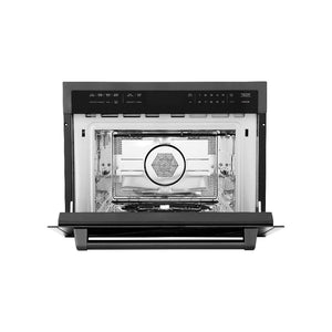 ZLINE 24 in. Black Stainless Steel Built-in Convection Microwave Oven with Speed and Sensor Cooking (MWO-24-BS) front, open.