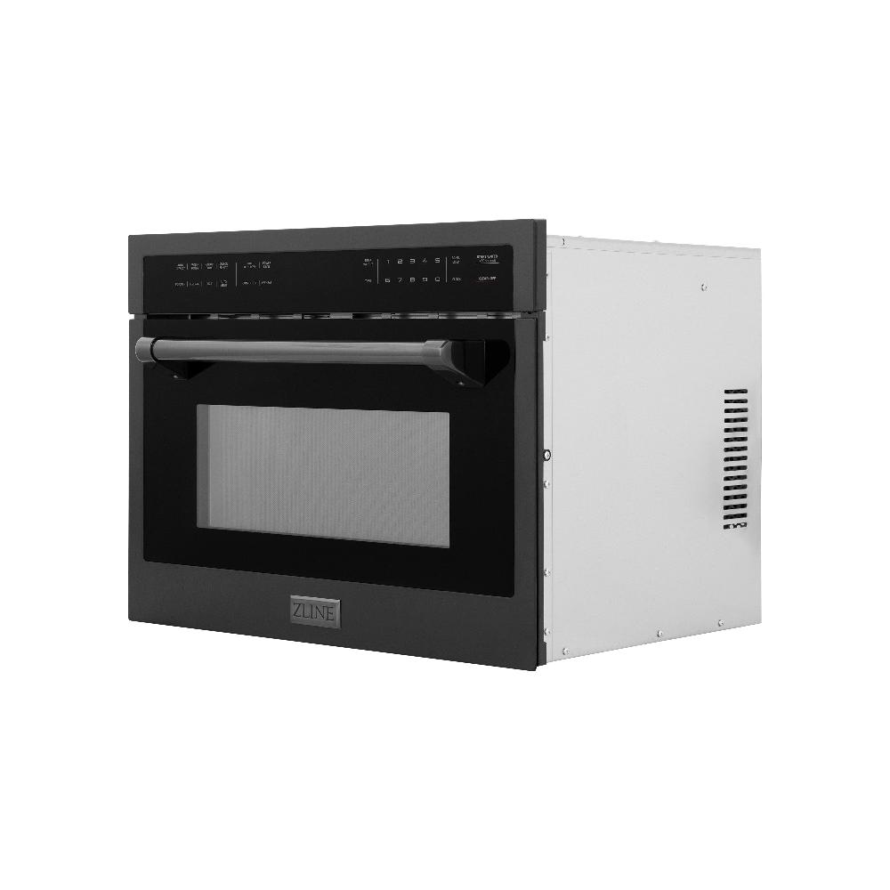 ZLINE 24 in. Black Stainless Steel Built-in Convection Microwave Oven with Speed and Sensor Cooking (MWO-24-BS) side, closed.