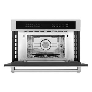 ZLINE 30 in. 1.6 cu. ft. Built-in Convection Microwave Oven in Stainless Steel with Speed and Sensor Cooking (MWO-30) front, open.