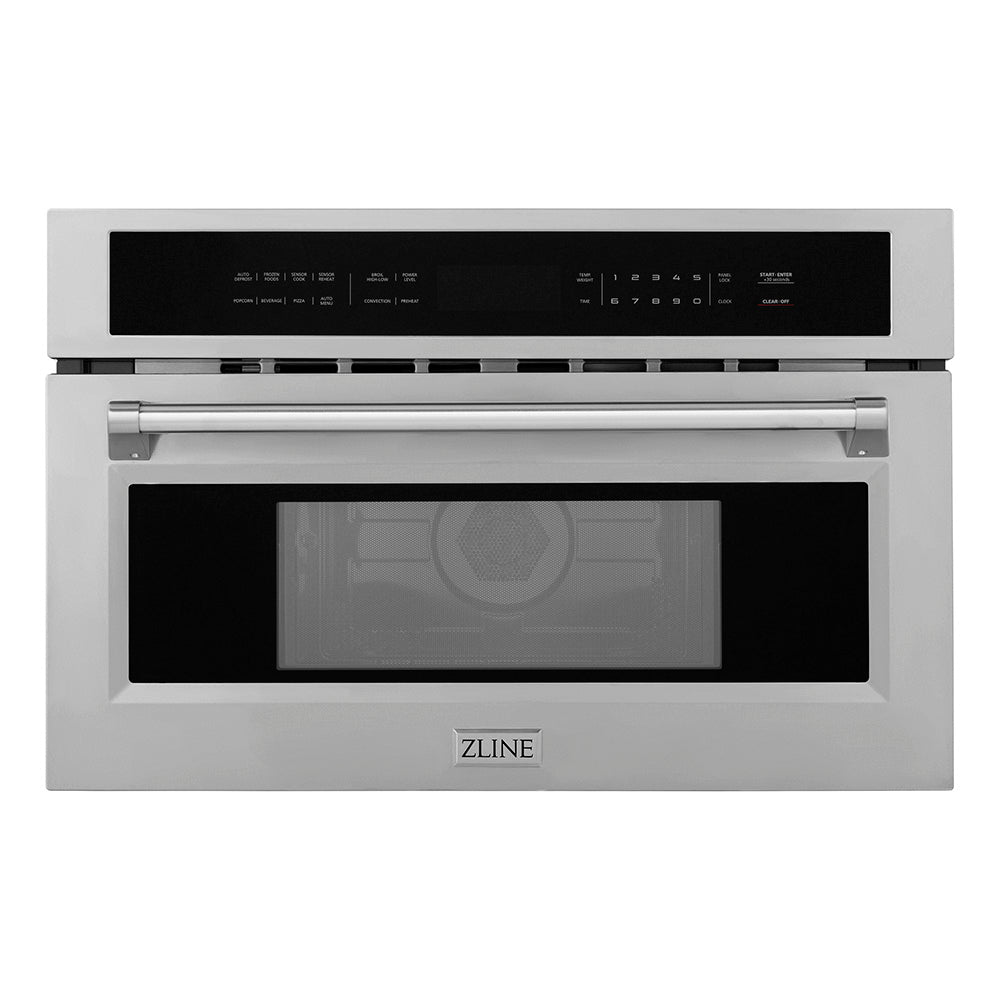 ZLINE 30 in. 1.6 cu. ft. Built-in Convection Microwave Oven in Stainless Steel with Speed and Sensor Cooking (MWO-30) front, closed.