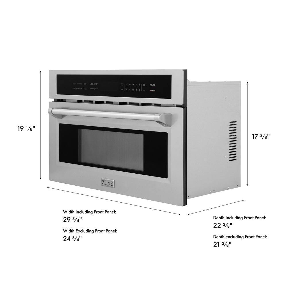 ZLINE 30 in. 1.6 cu. ft. Built-in Convection Microwave Oven in Stainless Steel with Speed and Sensor Cooking (MWO-30) dimensional diagram.