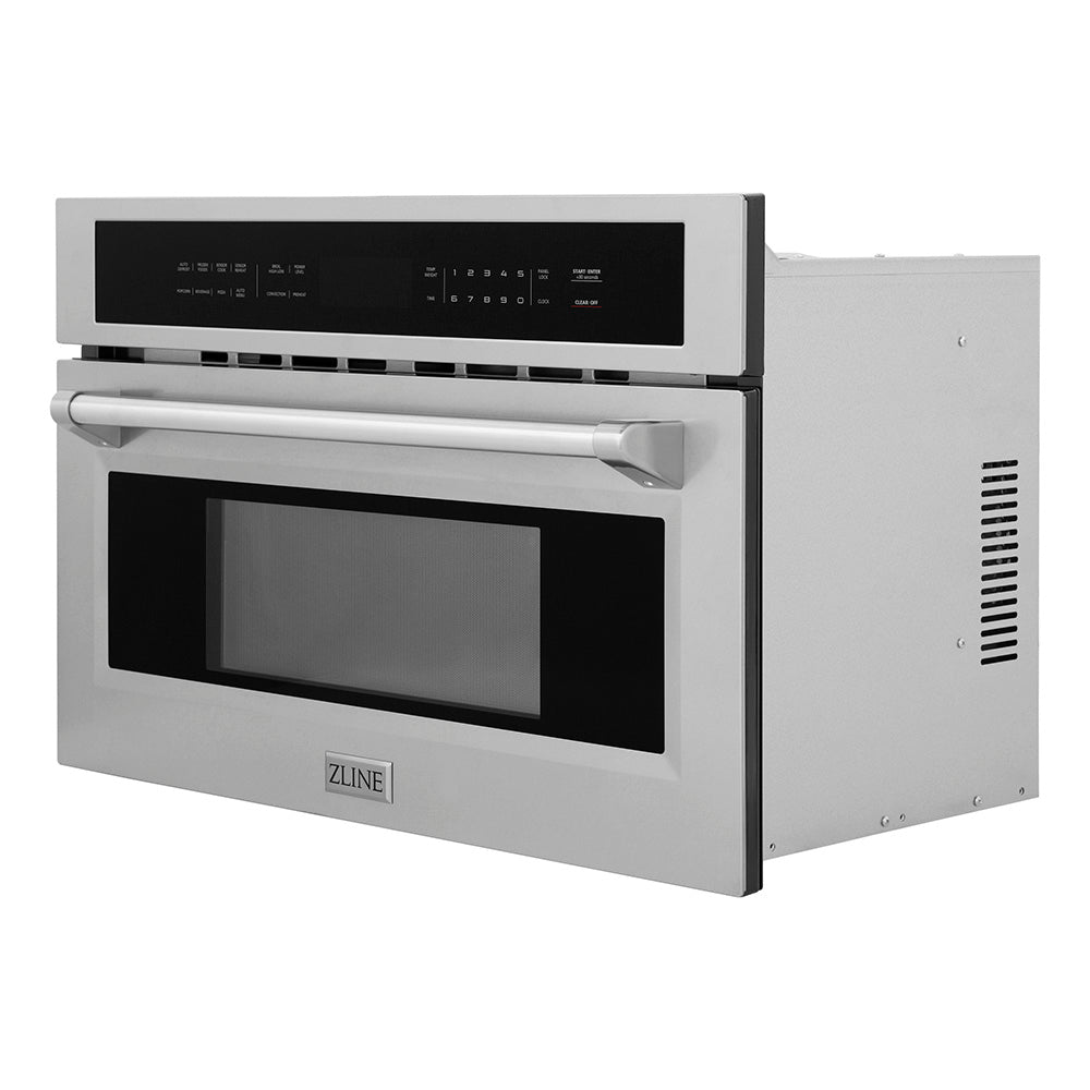 ZLINE 30 in. 1.6 cu. ft. Built-in Convection Microwave Oven in Stainless Steel with Speed and Sensor Cooking (MWO-30) side.