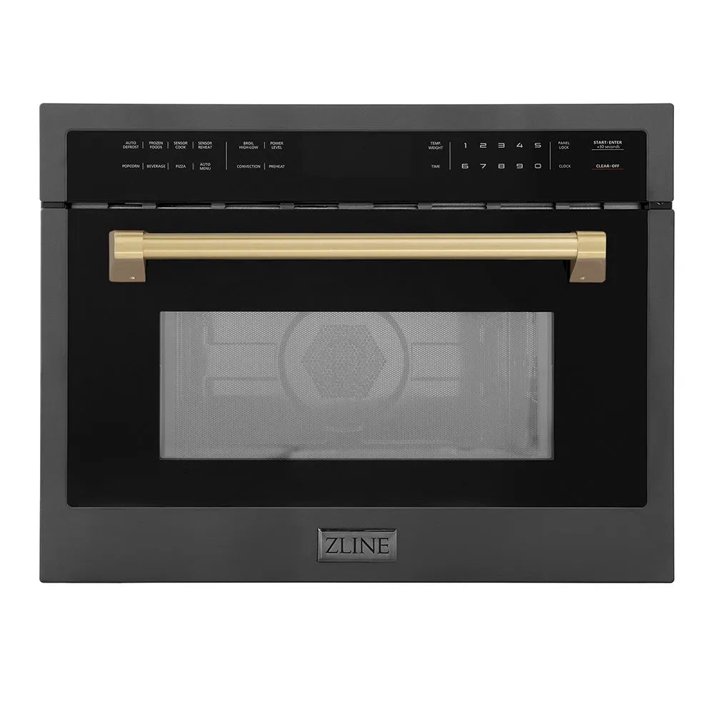 ZLINE Autograph Edition 24 in. 1.6 cu ft. Built-in Convection Microwave Oven in Black Stainless Steel with Champagne Bronze Accents (MWOZ-24-BS-CB) main image.