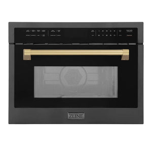 ZLINE Autograph Edition 24 in. 1.6 cu ft. Built-in Convection Microwave Oven in Black Stainless Steel with Champagne Bronze Accents (MWOZ-24-BS-CB) main image.