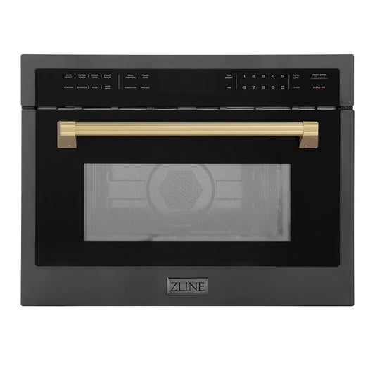 ZLINE Autograph Edition 24 in. 1.6 cu ft. Built-in Convection Microwave Oven in Black Stainless Steel with Champagne Bronze Accents (MWOZ-24-BS-CB) main image.