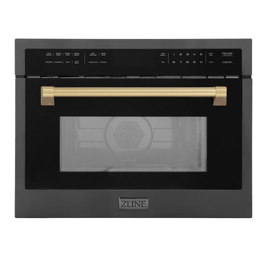 ZLINE Autograph Edition 24 in. 1.6 cu ft. Built-in Convection Microwave Oven in Black Stainless Steel with Champagne Bronze Accents (MWOZ-24-BS-CB)