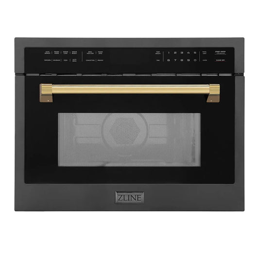 ZLINE Autograph Edition 24 in. 1.6 cu ft. Built-in Convection Microwave Oven in Black Stainless Steel with Polished Gold Accents (MWOZ-24-BS-G) main image.