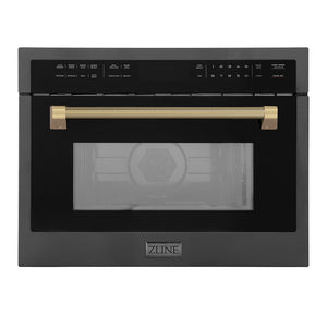 ZLINE Autograph Edition 24 in. 1.6 cu ft. Built-in Convection Microwave Oven in Black Stainless Steel and Champagne Bronze Helix Handle (MWOZ-24-BS-KCB)