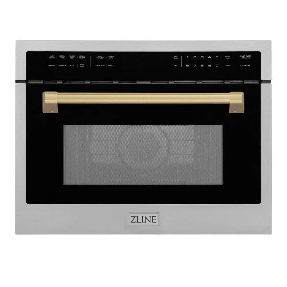 ZLINE Autograph Edition 24 in. 1.6 cu ft. Built-in Convection Microwave Oven in Stainless Steel with Champagne Bronze Accents (MWOZ-24-CB) main image.