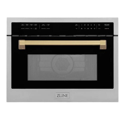 ZLINE Autograph Edition 24 in. 1.6 cu ft. Built-in Convection Microwave Oven in Stainless Steel with Champagne Bronze Accents (MWOZ-24-CB) main image.