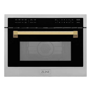 ZLINE Autograph Edition 24 in. 1.6 cu ft. Built-in Convection Microwave Oven in Stainless Steel with Polished Gold Accents (MWOZ-24-G) main image.