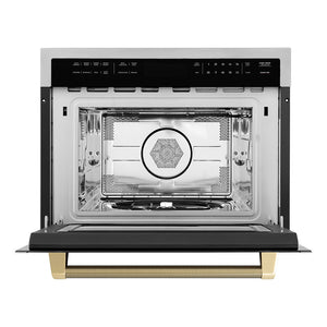 ZLINE Autograph Edition 24 in. 1.6 cu ft. Built-in Convection Microwave Oven in Stainless Steel and Champagne Bronze Helix Handle (MWOZ-24-KCB) front, open.