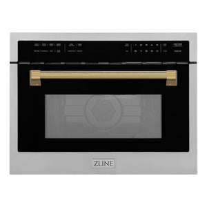 ZLINE Autograph Edition 24 in. 1.6 cu ft. Built-in Convection Microwave Oven in Stainless Steel and Polished Gold Helix Handle (MWOZ-24-KG)