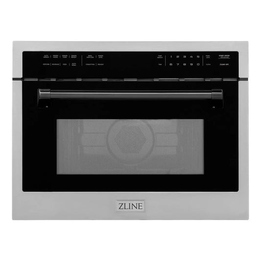 ZLINE Autograph Edition 24 in. 1.6 cu ft. Built-in Convection Microwave Oven in Stainless Steel with Matte Black Accents (MWOZ-24-MB) main image.