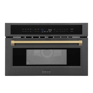 ZLINE Autograph Edition 30 in. 1.6 cu ft. Built-in Convection Microwave Oven in Black Stainless Steel with Champagne Bronze Accents (MWOZ-30-BS-CB) main image.
