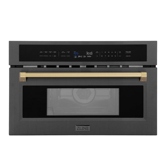 ZLINE Autograph Edition 30 in. 1.6 cu ft. Built-in Convection Microwave Oven in Black Stainless Steel with Champagne Bronze Accents (MWOZ-30-BS-CB)