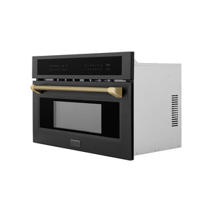 ZLINE Autograph Edition 30 in. 1.6 cu ft. Built-in Convection Microwave Oven in Black Stainless Steel and Champagne Bronze Helix Handle (MWOZ-30-BS-KCB) side.
