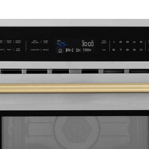 ZLINE Autograph Edition 30 in. 1.6 cu. ft. Built-in Convection Microwave Oven in Stainless Steel and Champagne Bronze Accents (MWOZ-30-CB) digital control panel on a white background