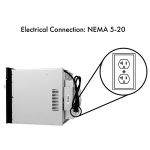 Diagram showing an electrical connection labeled NEMA 5-20 between a ZLINE Autograph Edition 30 in. 1.6 cu. ft. Built-in Convection Microwave Oven in Stainless Steel and Champagne Bronze Accents (MWOZ-30-CB) and a wall outlet.