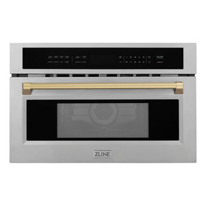 ZLINE Autograph Edition 30 in. 1.6 cu. ft. Built-in Convection Microwave Oven in Stainless Steel and Champagne Bronze Accents (MWOZ-30-CB)