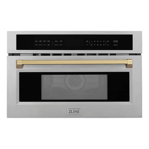 ZLINE Autograph Edition 30 in. 1.6 cu. ft. Built-in Convection Microwave Oven in Stainless Steel and Champagne Bronze Accents (MWOZ-30-CB) main image.