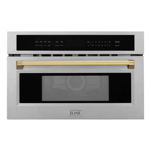 ZLINE Autograph Edition 30 in. 1.6 cu ft. Built-in Convection Microwave Oven in Stainless Steel with Polished Gold Accents (MWOZ-30-G) main image.
