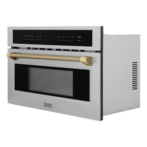 ZLINE Autograph Edition 30 in. 1.6 cu ft. Built-in Convection Microwave Oven in Stainless Steel and Champagne Bronze Helix Handle (MWOZ-30-KCB) side.