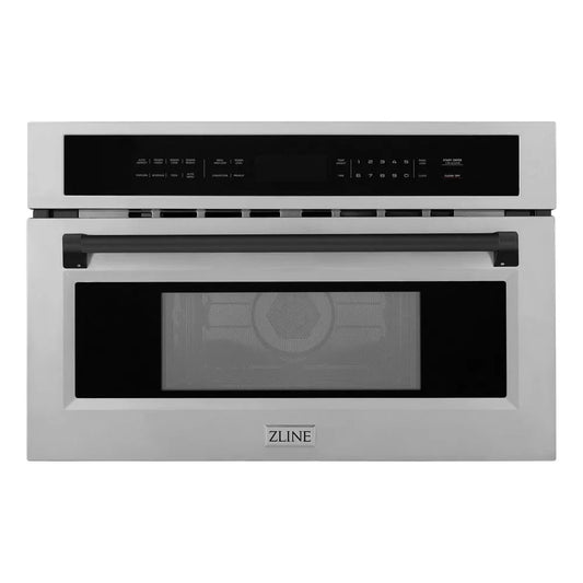 ZLINE Autograph Edition 30 in. 1.6 cu ft. Built-in Convection Microwave Oven in Stainless Steel with Matte Black Accents (MWOZ-30-MB) main image.