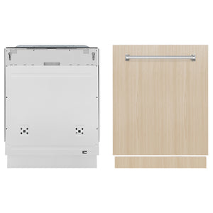 ZLINE 24 in. Monument Series 3rd Rack Dishwasher with Auto Door Open Drying, 44dBa, Panel Ready (DWMT-24) front, dishwasher unit next to custom panel.