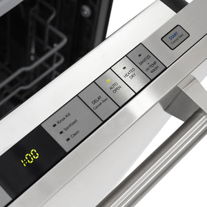 ZLINE 24 in. Monument Series 3rd Rack Dishwasher with Auto Door Open Drying, 44dBa, Stainless Steel Panel (DWMT-304-24) close-up, dishwasher control panel with digital display and buttons.