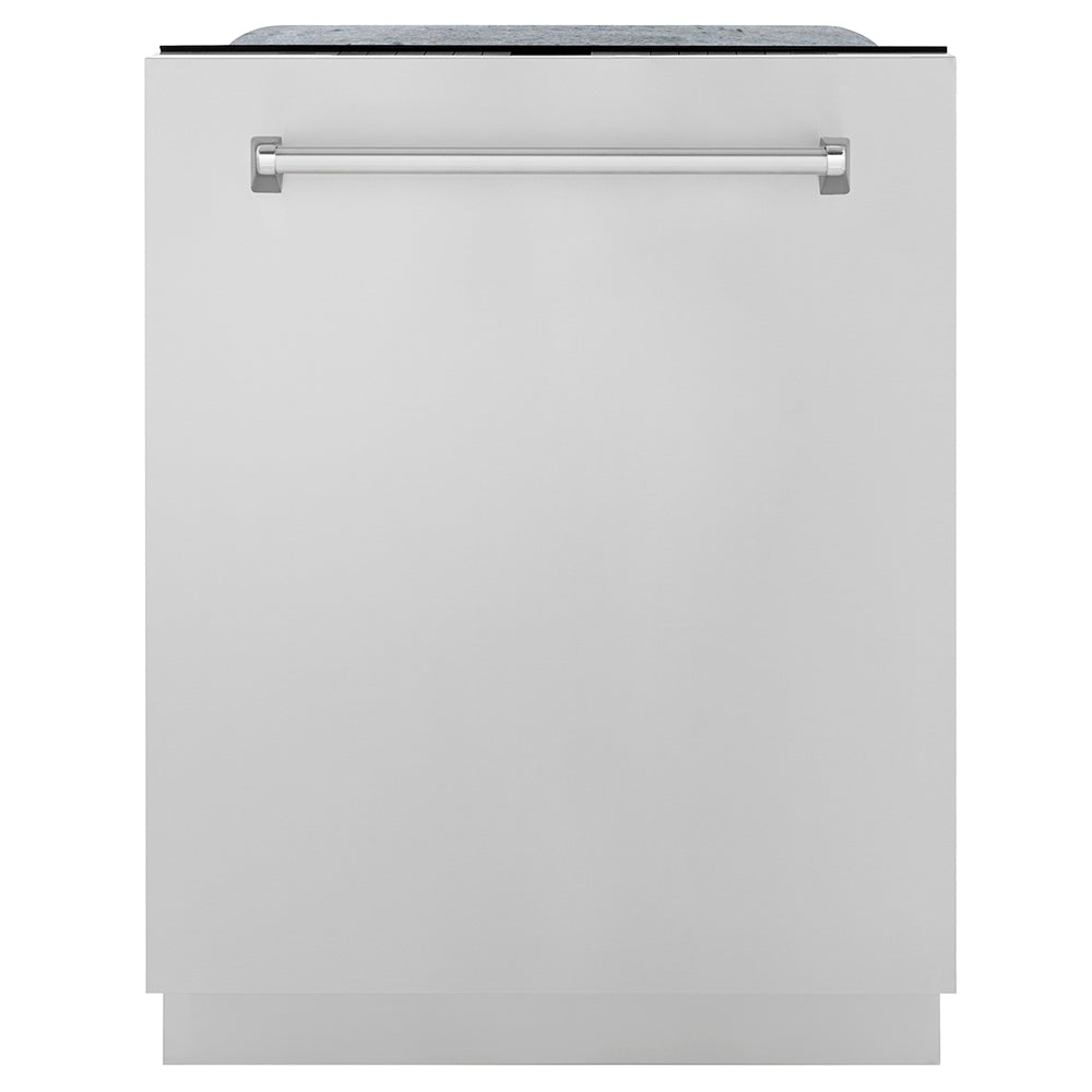 ZLINE 24 in. Monument Series 3rd Rack Dishwasher with Auto Door Open Drying, 44dBa, Stainless Steel Panel (DWMT-304-24) front, closed.