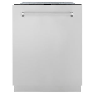 ZLINE 24 in. Monument Series 3rd Rack Dishwasher with Auto Door Open Drying, 44dBa, Stainless Steel Panel (DWMT-304-24) front, closed.