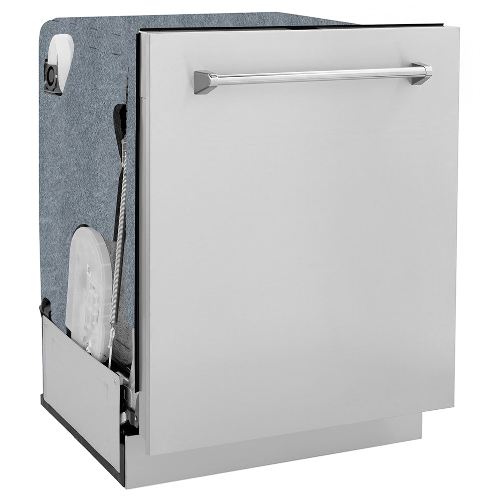 ZLINE 24 in. Monument Series 3rd Rack Dishwasher with Auto Door Open Drying, 44dBa, Stainless Steel Panel (DWMT-304-24) side, closed.