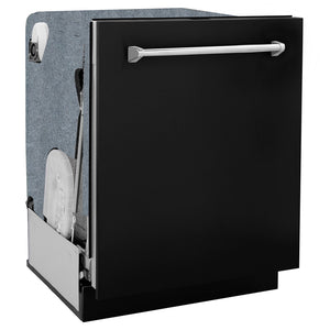 ZLINE 24 in. Monument Series 3rd Rack Dishwasher with Auto Door Open Drying, 44dBa, Black Matte Panel (DWMT-BLM-24) side, closed.