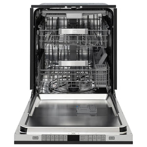 ZLINE 24 in. Monument Series 3rd Rack Dishwasher with Auto Door Open Drying, 44dBa, Black Matte Panel (DWMT-BLM-24) front, open.