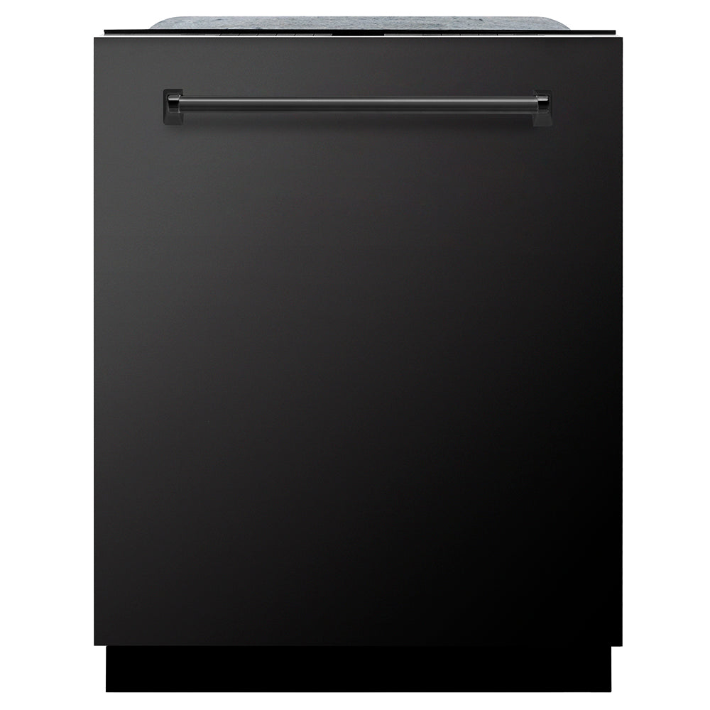 ZLINE 24 in. Monument Series 3rd Rack Dishwasher with Auto Door Open Drying, 44dBa, Black Stainless Steel Panel (DWMT-BS-24) front, closed.