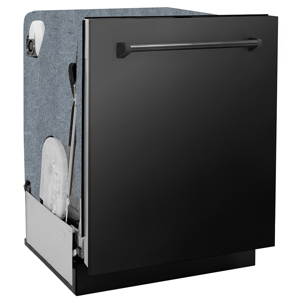 ZLINE 24 in. Monument Series 3rd Rack Dishwasher with Auto Door Open Drying, 44dBa, Black Stainless Steel Panel (DWMT-BS-24) side, closed.