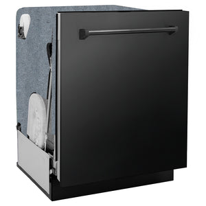 ZLINE 24 in. Monument Series 3rd Rack Dishwasher with Auto Door Open Drying, 44dBa, Black Stainless Steel Panel (DWMT-BS-24) side, closed.