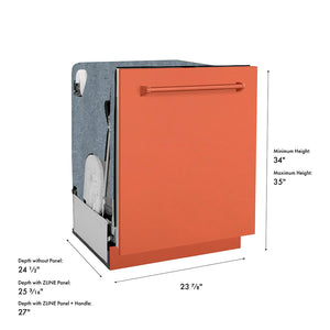 ZLINE 24 in. Monument Series 3rd Rack Dishwasher with Auto Door Open Drying, 44dBa, Copper Panel (DWMT-C-24) dimensional diagram.