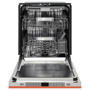 ZLINE 24 in. Monument Series 3rd Rack Dishwasher with Auto Door Open Drying, 44dBa, Copper Panel (DWMT-C-24) front, open.