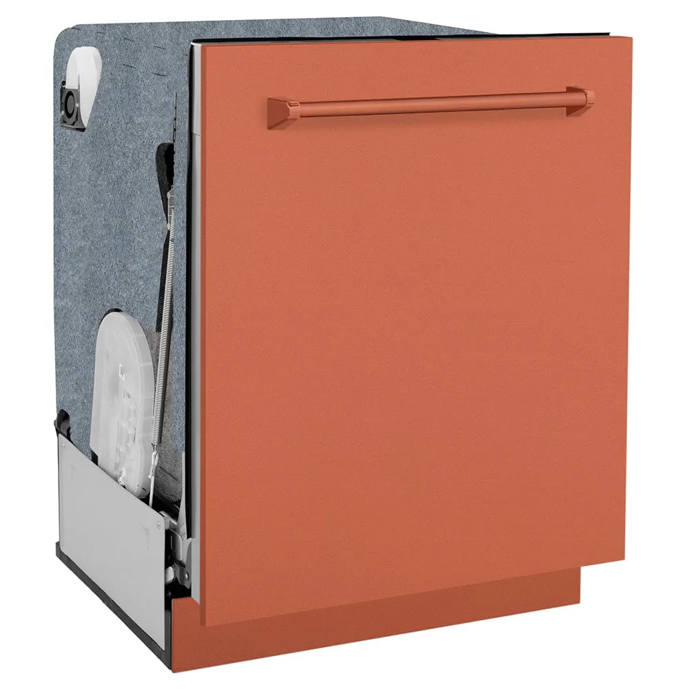 ZLINE 24 in. Monument Series 3rd Rack Dishwasher with Auto Door Open Drying, 44dBa, Copper Panel (DWMT-C-24) side, closed.